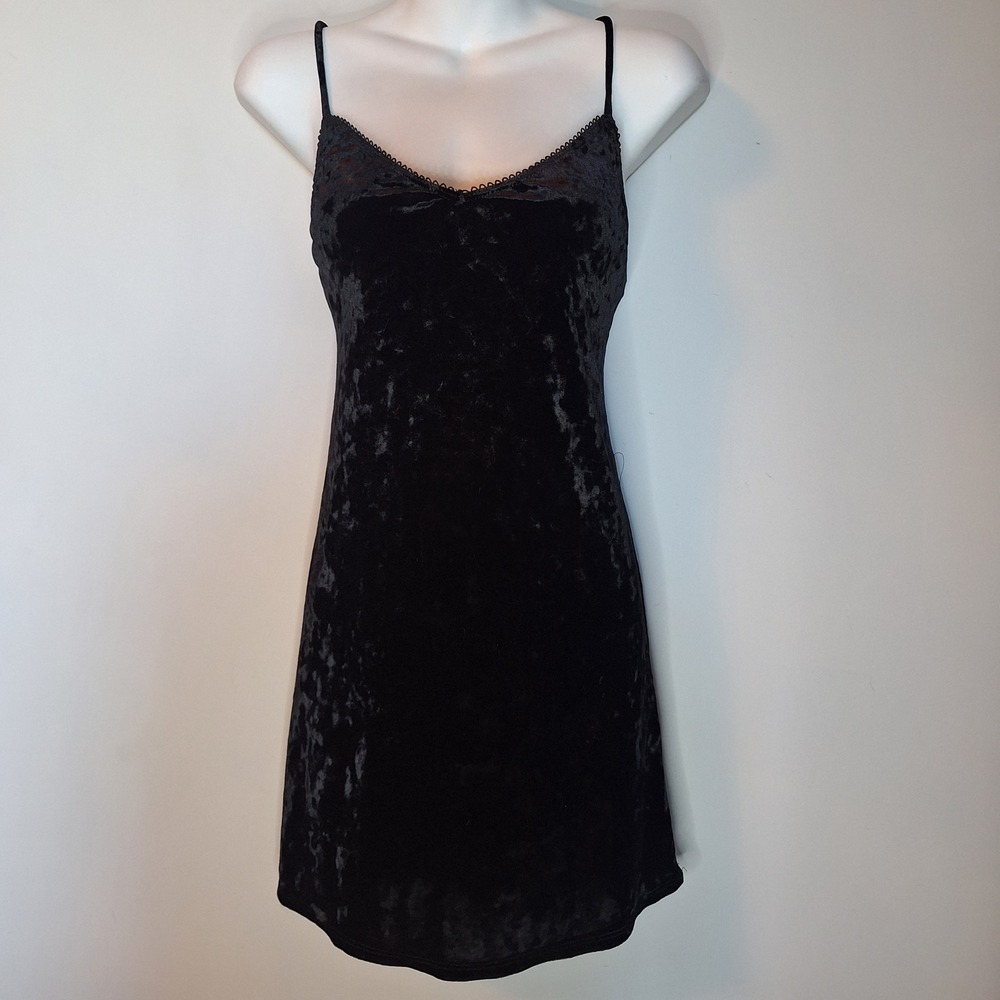 Better Be Black Crushed Velvet Slip Mini Dress Size Medium